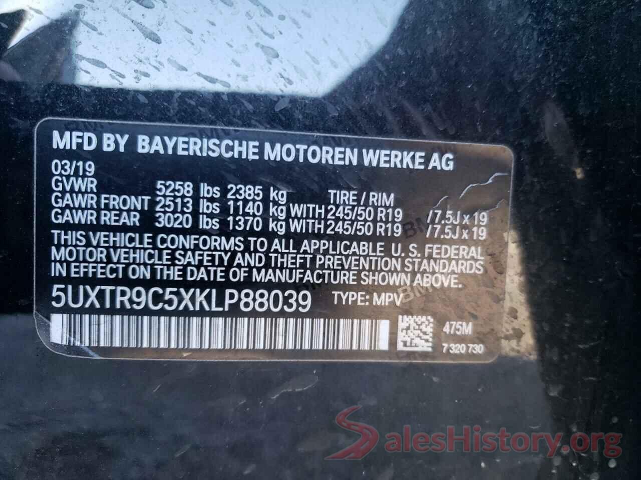 5UXTR9C5XKLP88039 2019 BMW X3