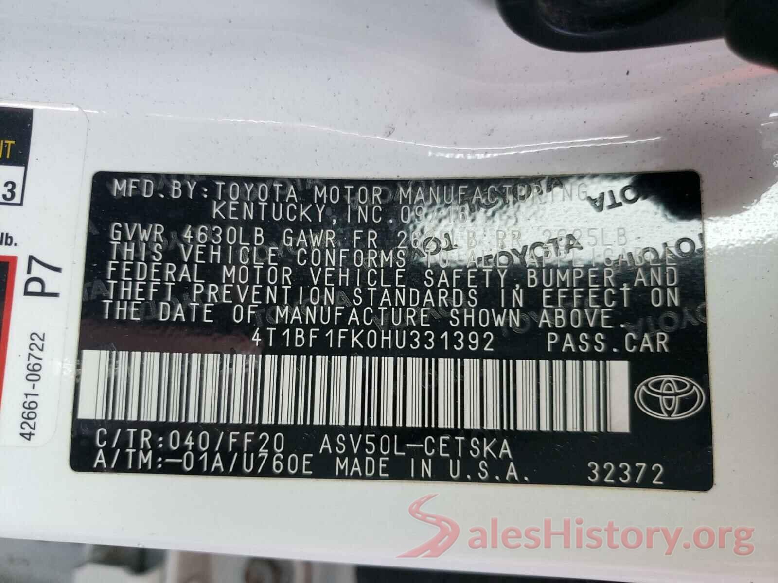 4T1BF1FK0HU331392 2017 TOYOTA CAMRY