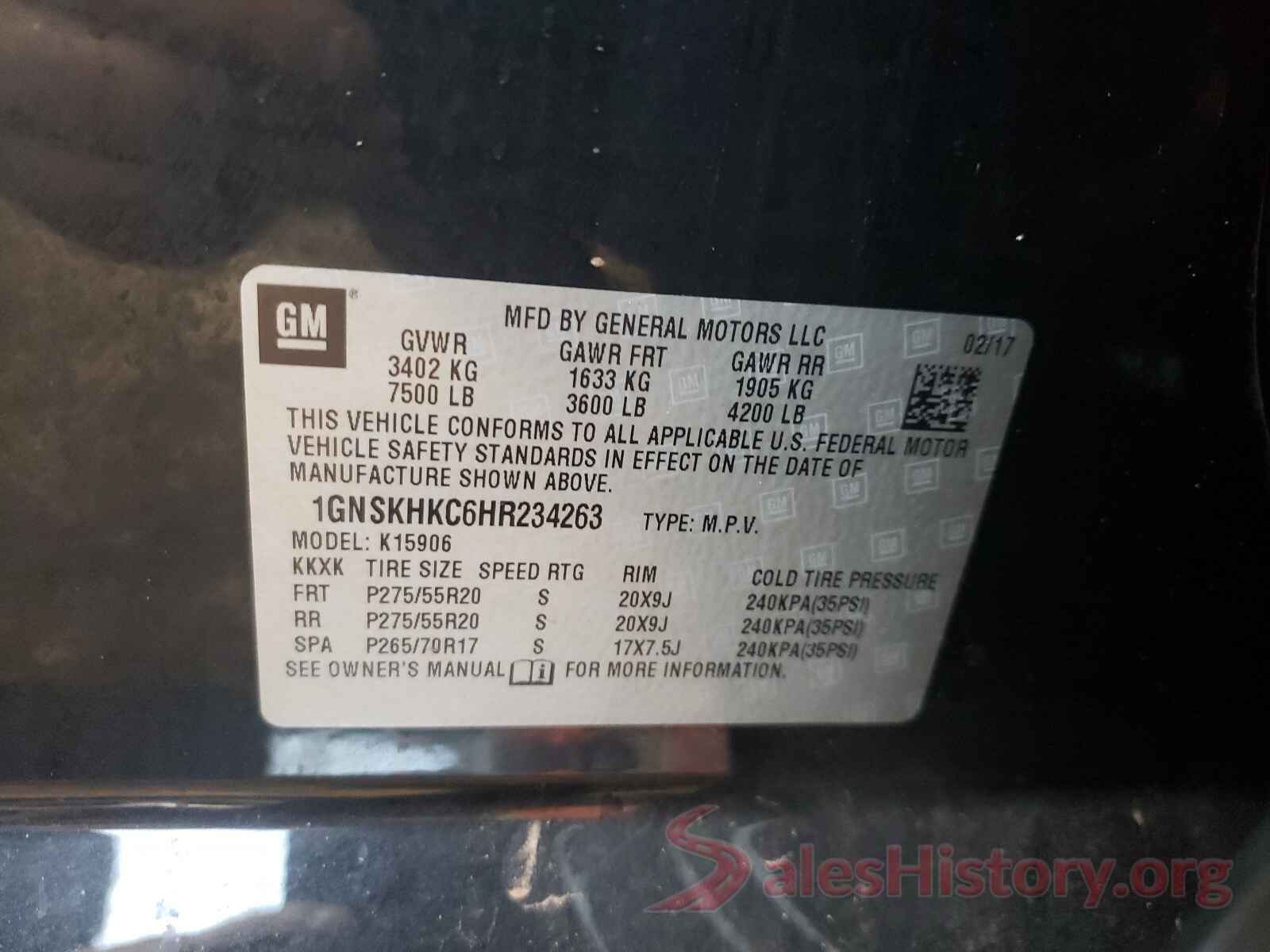 1GNSKHKC6HR234263 2017 CHEVROLET SUBURBAN