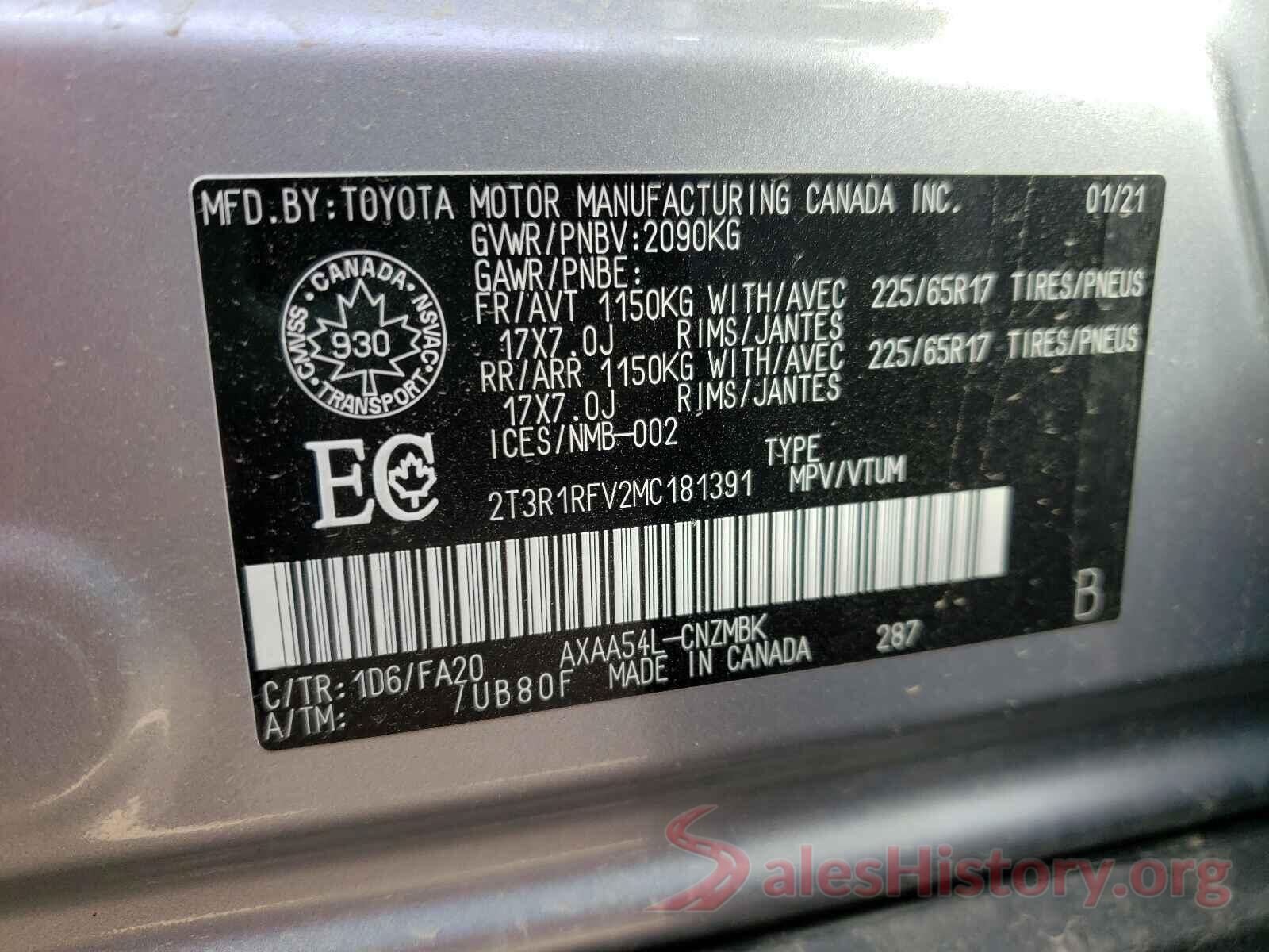 2T3R1RFV2MC181391 2021 TOYOTA RAV4