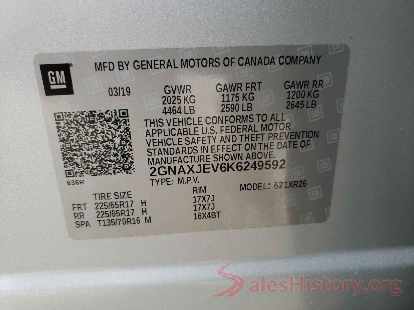 2GNAXJEV6K6249592 2019 CHEVROLET EQUINOX