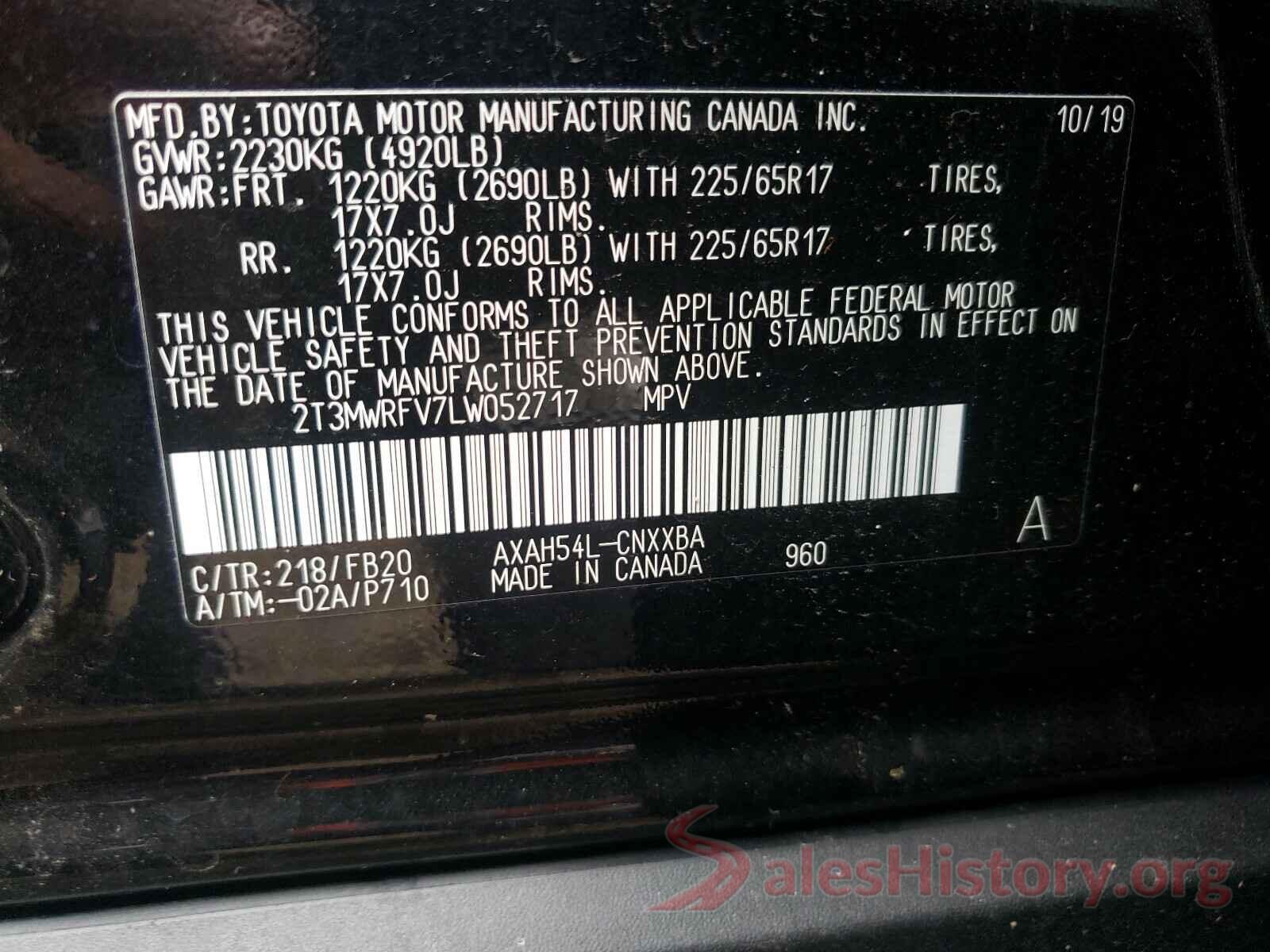 2T3MWRFV7LW052717 2020 TOYOTA RAV4