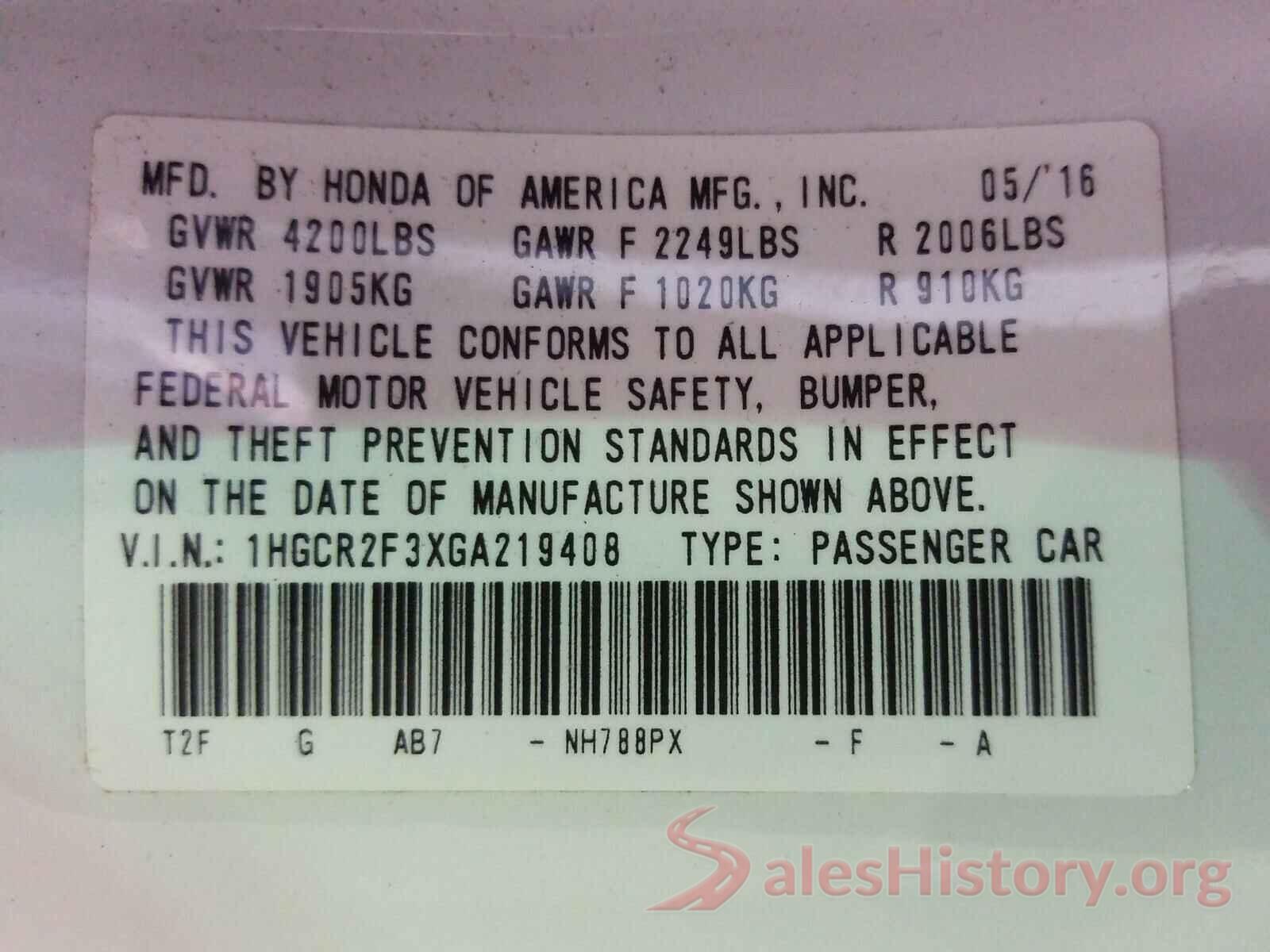 1HGCR2F3XGA219408 2016 HONDA ACCORD