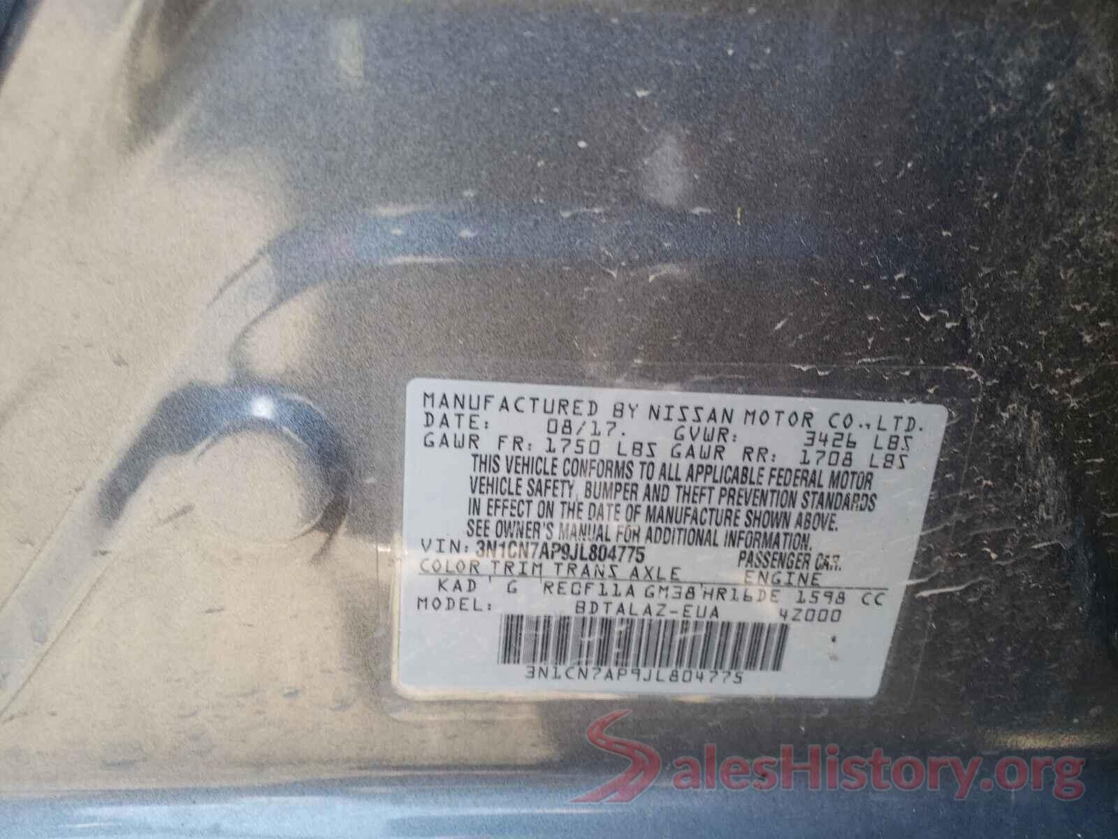 3N1CN7AP9JL804775 2018 NISSAN VERSA