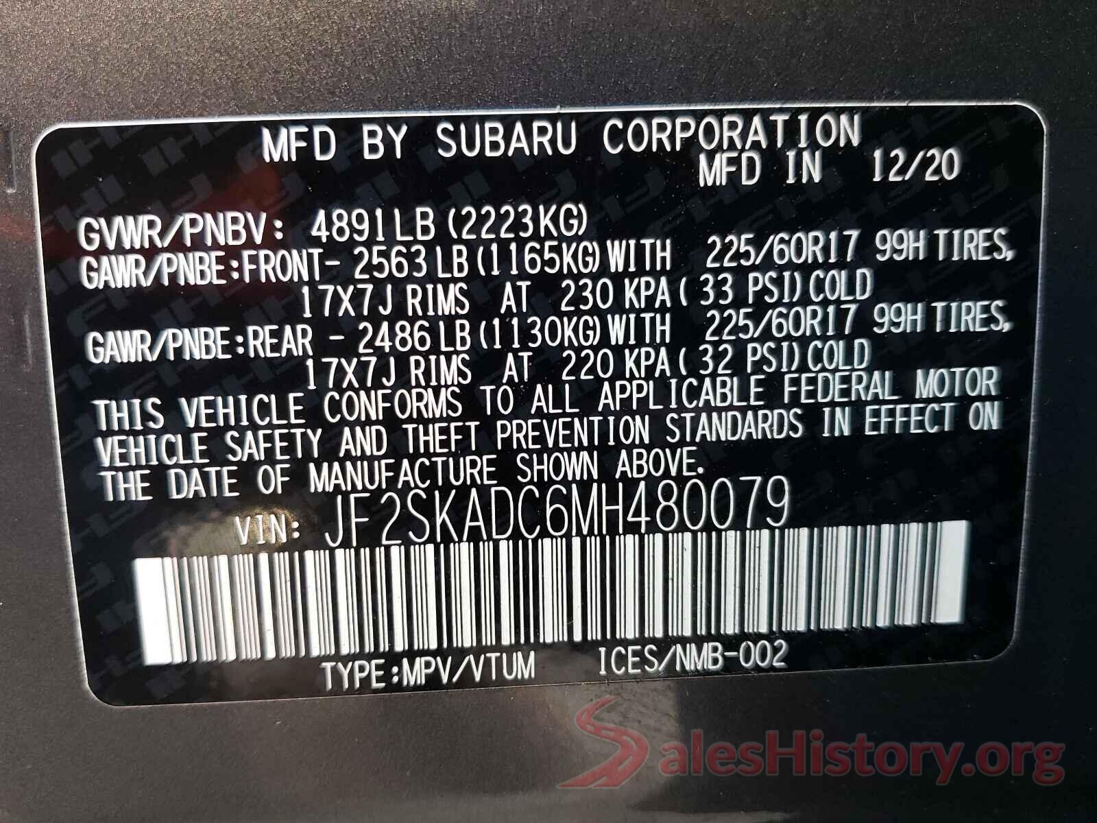 JF2SKADC6MH480079 2021 SUBARU FORESTER