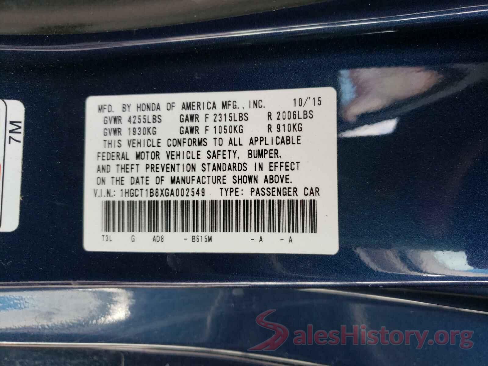 1HGCT1B8XGA002549 2016 HONDA ACCORD