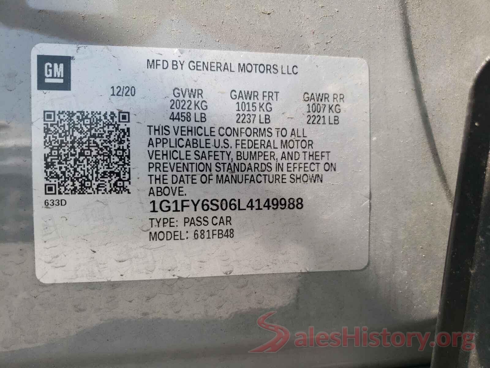 1G1FY6S06L4149988 2020 CHEVROLET BOLT