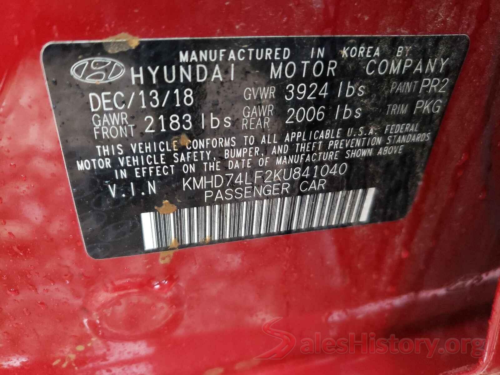 KMHD74LF2KU841040 2019 HYUNDAI ELANTRA