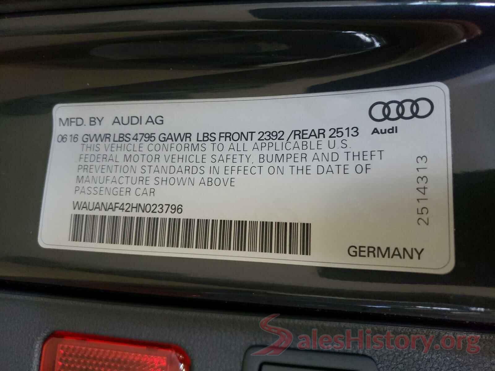 WAUANAF42HN023796 2017 AUDI A4