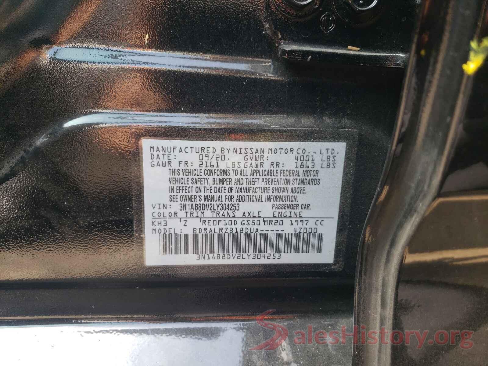 3N1AB8DV2LY304253 2020 NISSAN SENTRA