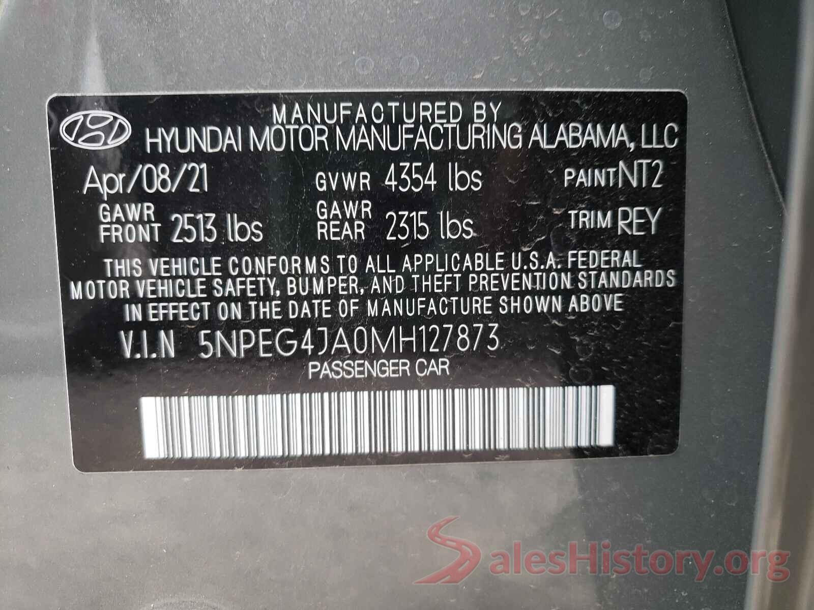 5NPEG4JA0MH127873 2021 HYUNDAI SONATA