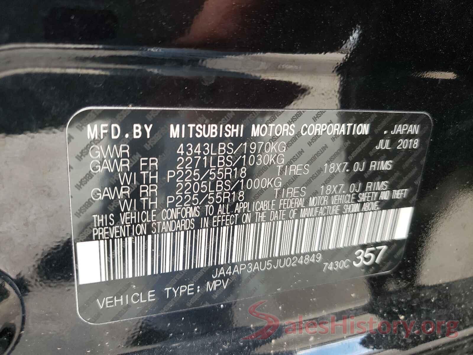 JA4AP3AU5JU024849 2018 MITSUBISHI OUTLANDER