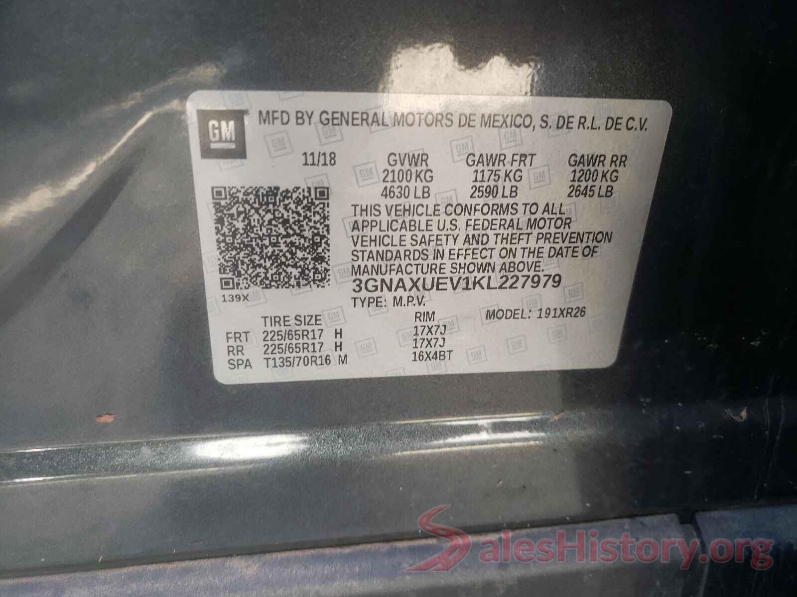 3GNAXUEV1KL227979 2019 CHEVROLET EQUINOX