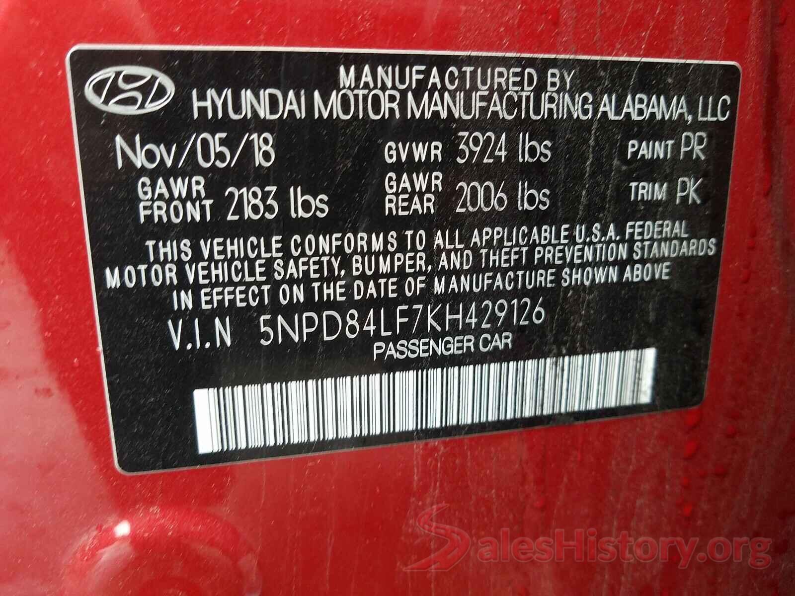 5NPD84LF7KH429126 2019 HYUNDAI ELANTRA