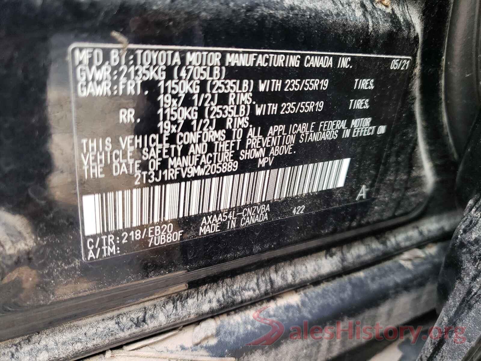 2T3J1RFV9MW205889 2021 TOYOTA RAV4