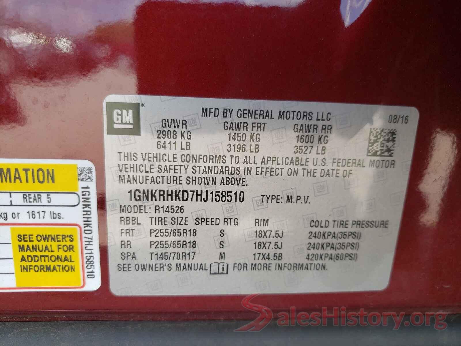 1GNKRHKD7HJ158510 2017 CHEVROLET TRAVERSE