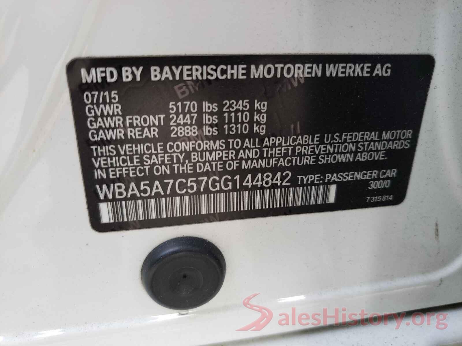 WBA5A7C57GG144842 2016 BMW 5 SERIES