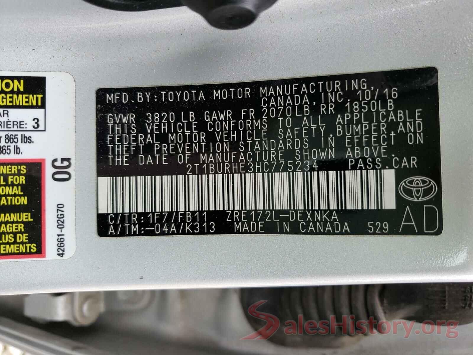 2T1BURHE3HC775234 2017 TOYOTA COROLLA