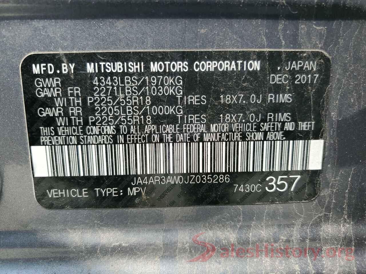 JA4AR3AW0JZ035286 2018 MITSUBISHI OUTLANDER