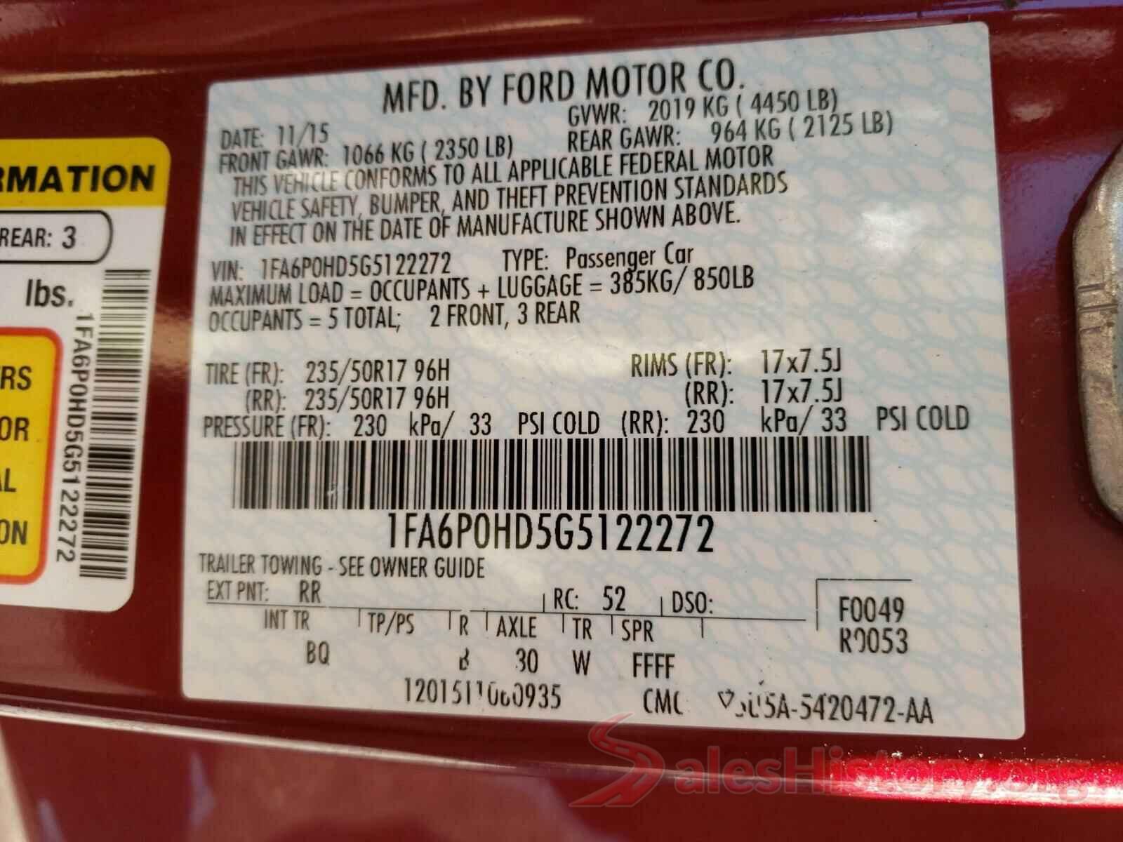 1FA6P0HD5G5122272 2016 FORD FUSION