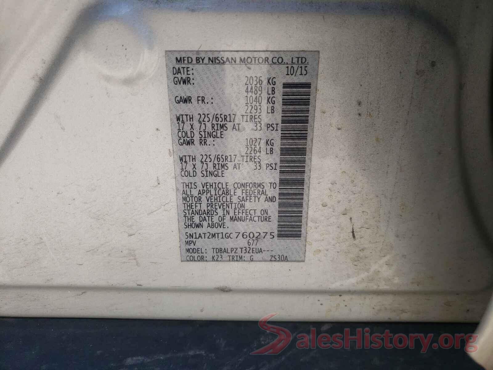 5N1AT2MT1GC760275 2016 NISSAN ROGUE