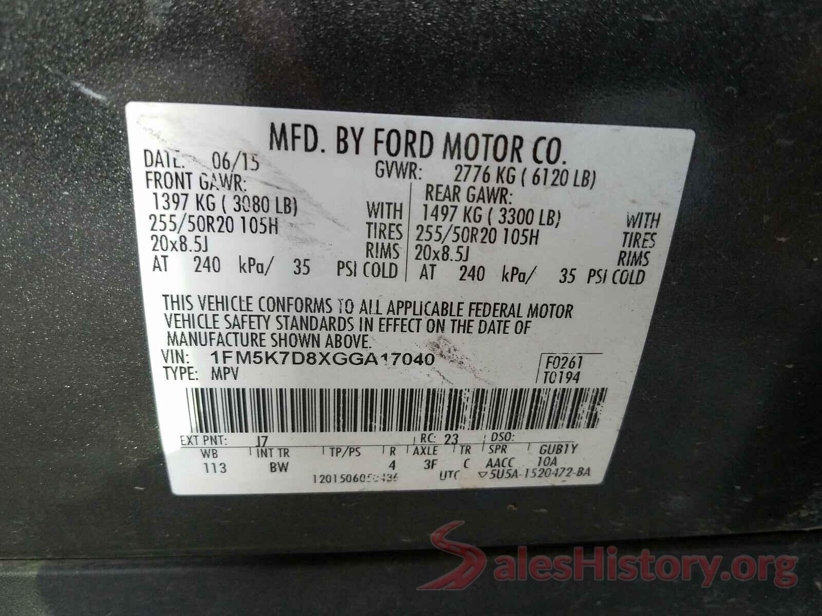 1FM5K7D8XGGA17040 2016 FORD EXPLORER