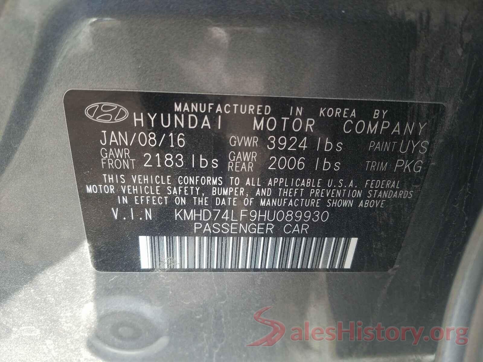 KMHD74LF9HU089930 2017 HYUNDAI ELANTRA