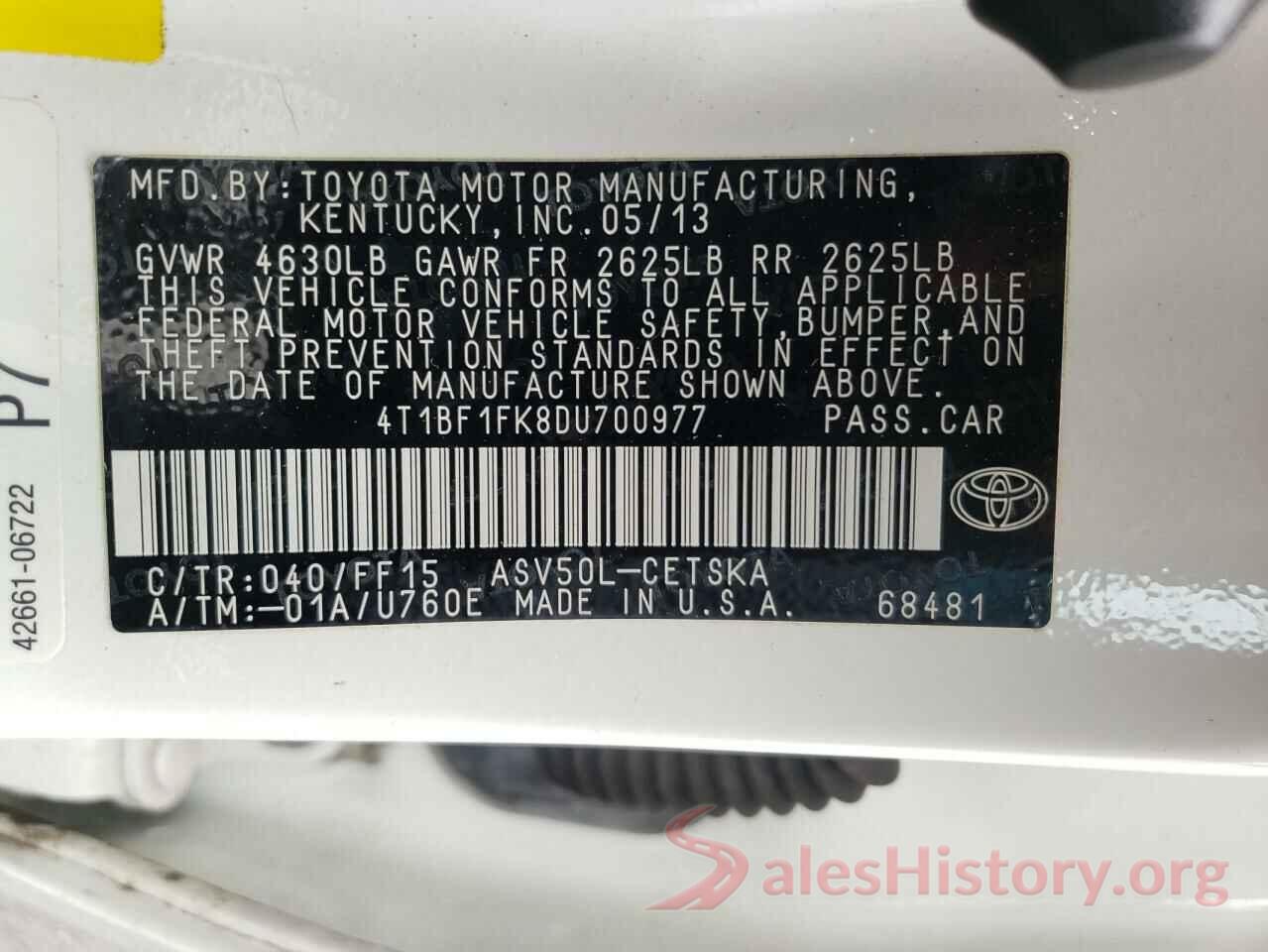 4T1BF1FK8DU700977 2013 TOYOTA CAMRY