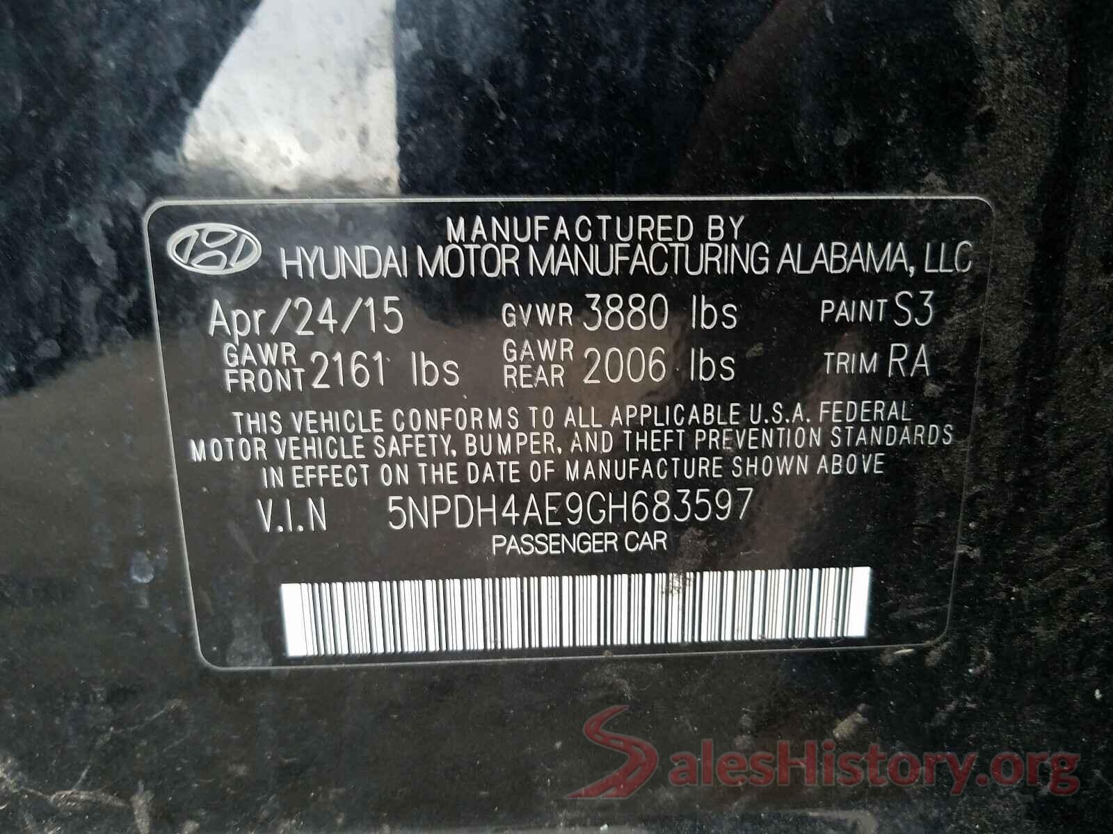 5NPDH4AE9GH683597 2016 HYUNDAI ELANTRA