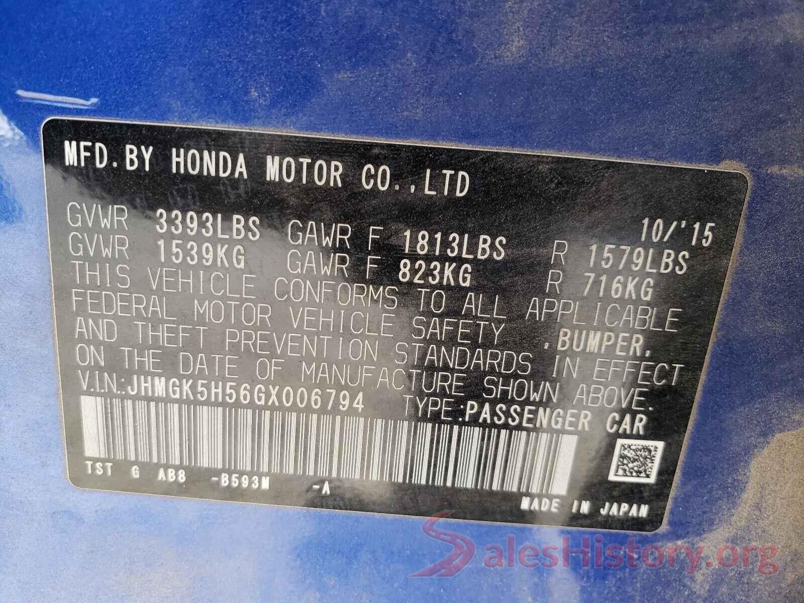 JHMGK5H56GX006794 2016 HONDA FIT