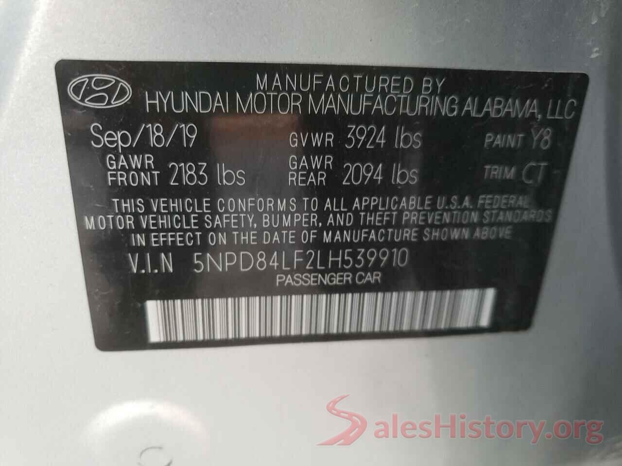 5NPD84LF2LH539910 2020 HYUNDAI ELANTRA