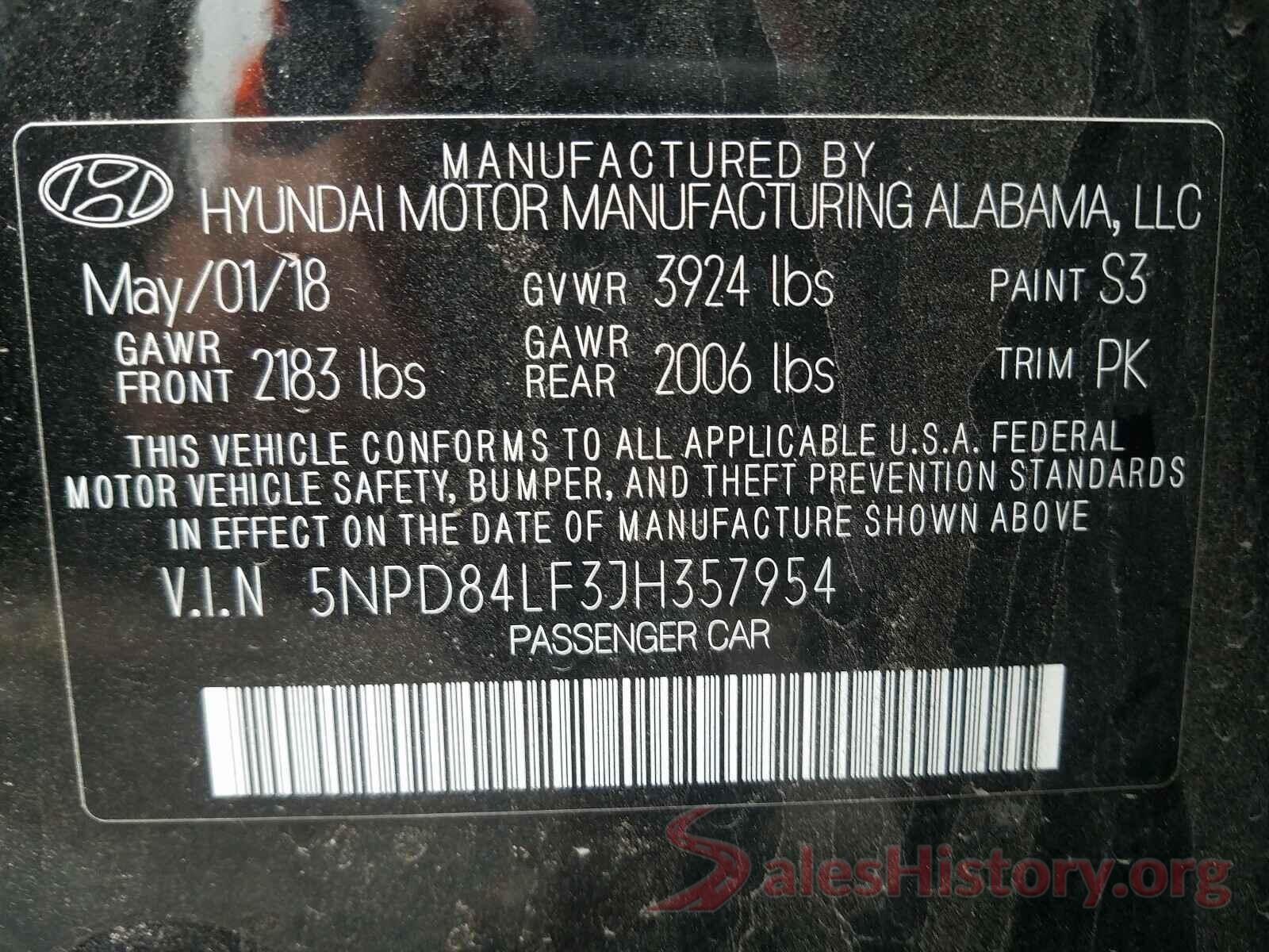 5NPD84LF3JH357954 2018 HYUNDAI ELANTRA