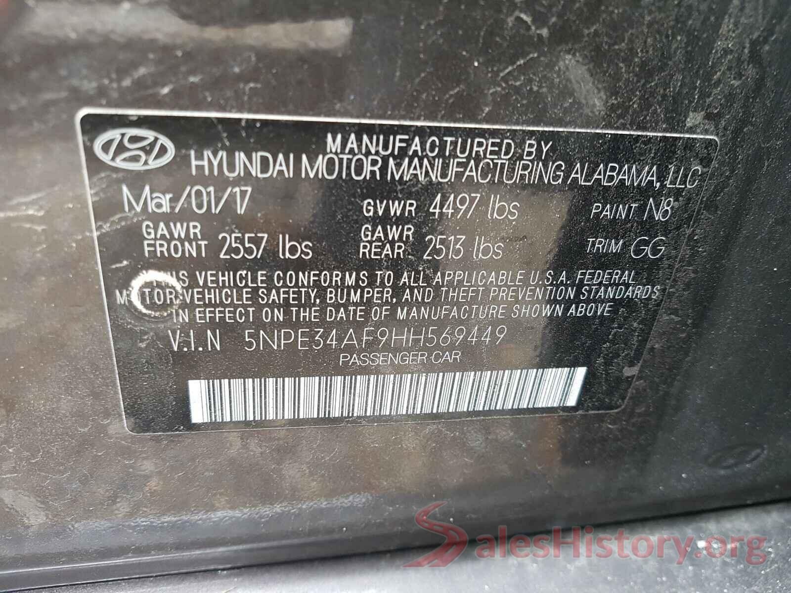 5NPE34AF9HH569449 2017 HYUNDAI SONATA