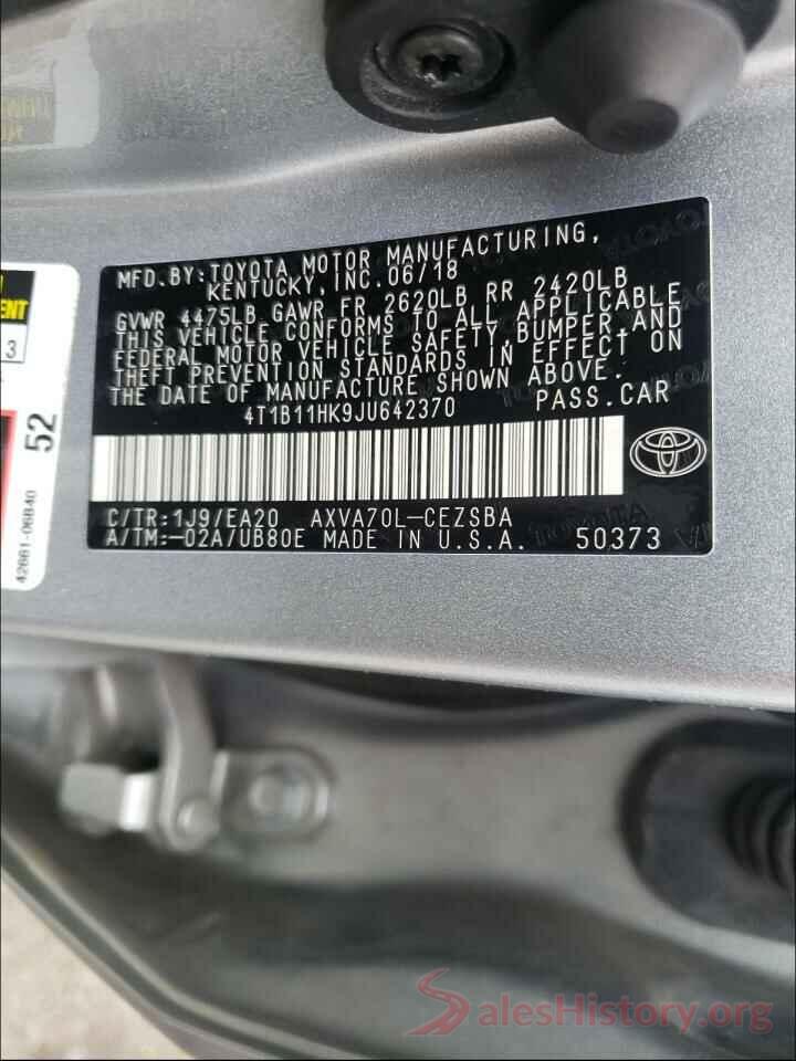 4T1B11HK9JU642370 2018 TOYOTA CAMRY