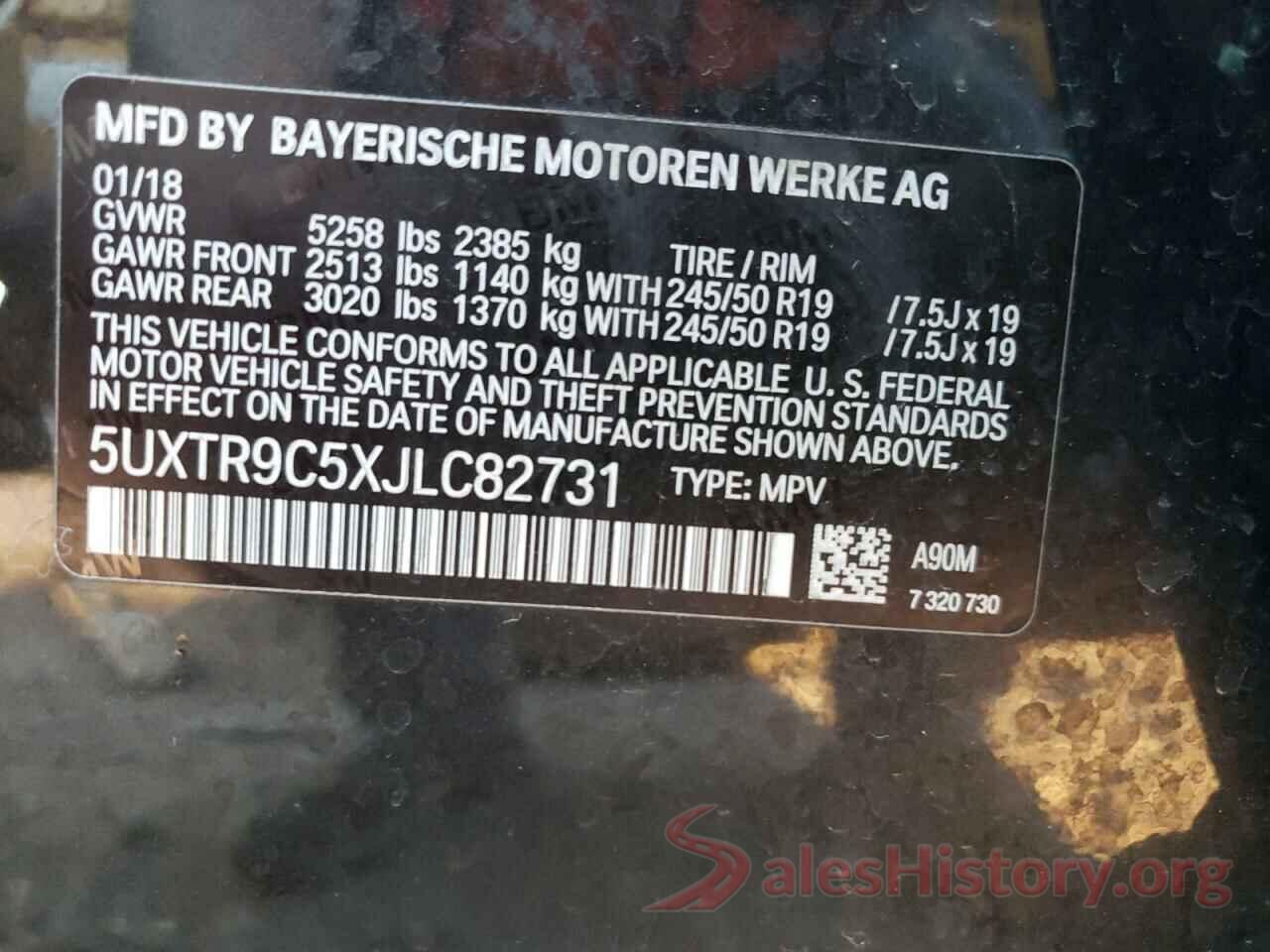 5UXTR9C5XJLC82731 2018 BMW X3