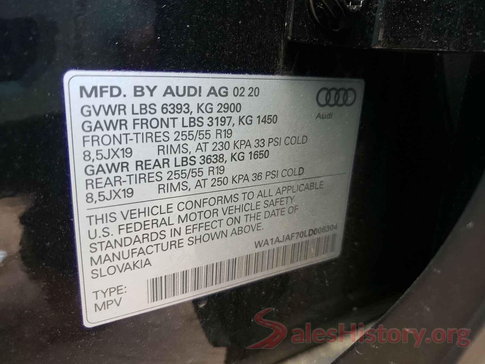 WA1AJAF70LD006304 2020 AUDI Q7