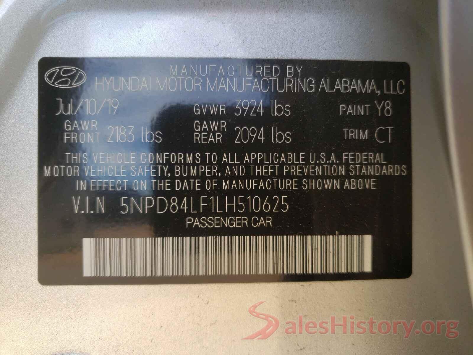 5NPD84LF1LH510625 2020 HYUNDAI ELANTRA