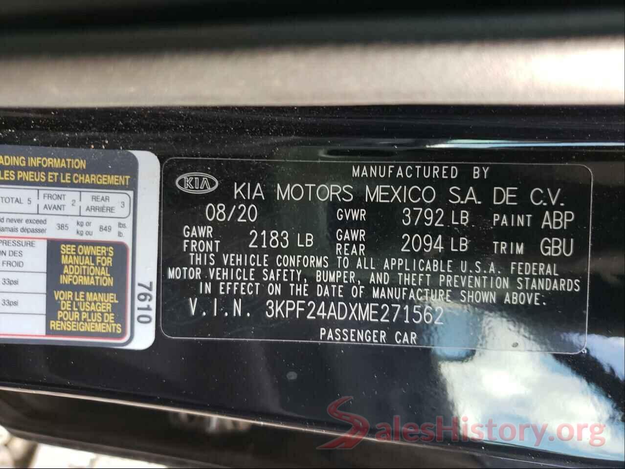 3KPF24ADXME271562 2021 KIA FORTE