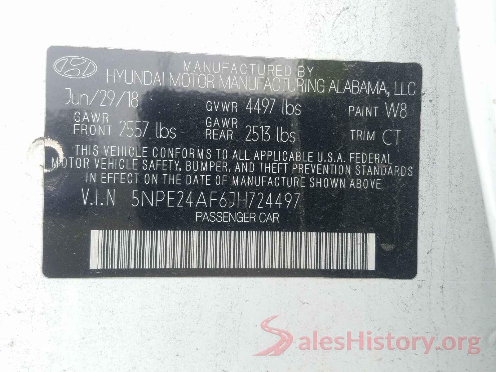 5NPE24AF6JH724497 2018 HYUNDAI SONATA