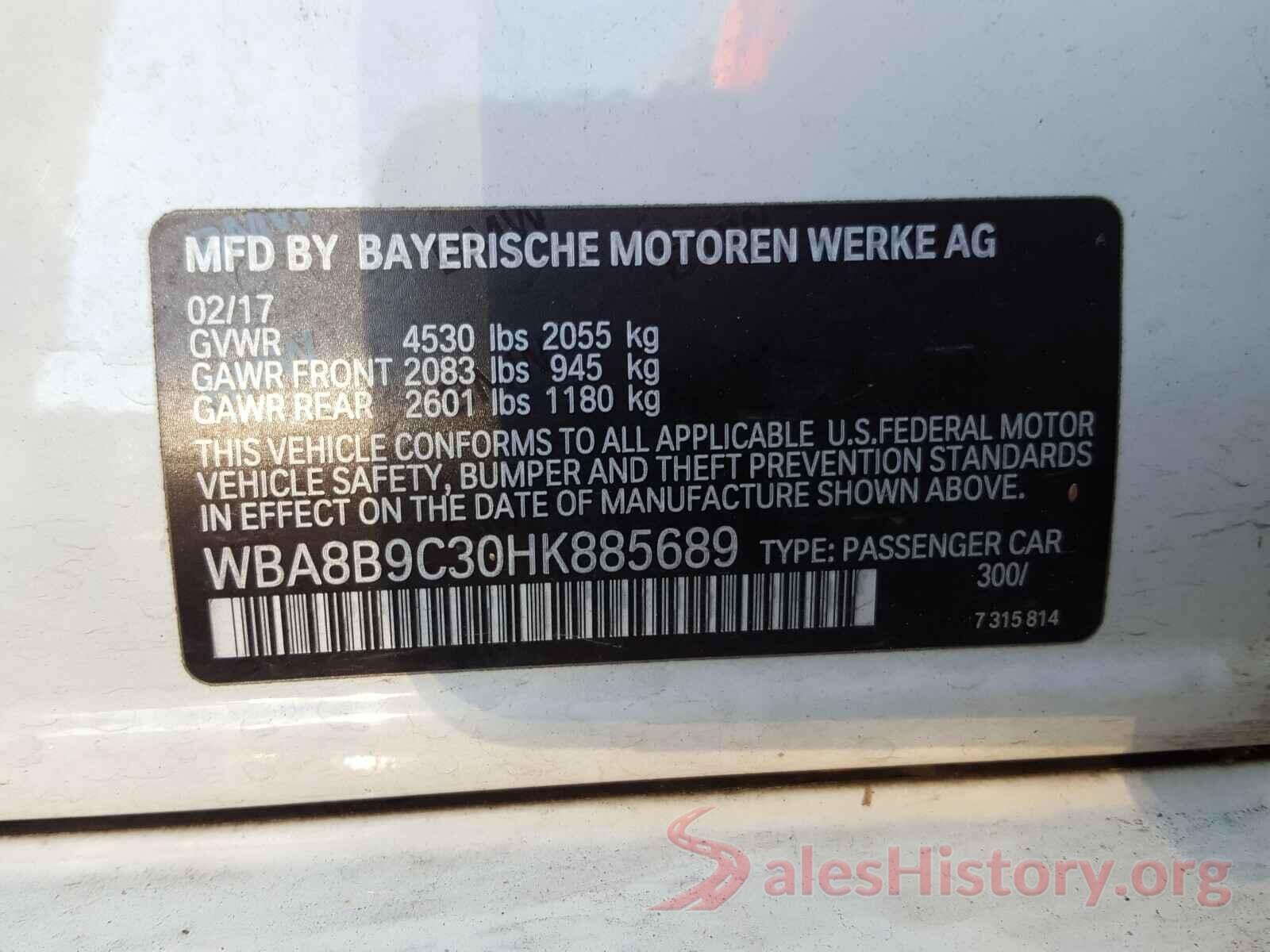 WBA8B9C30HK885689 2017 BMW 3 SERIES