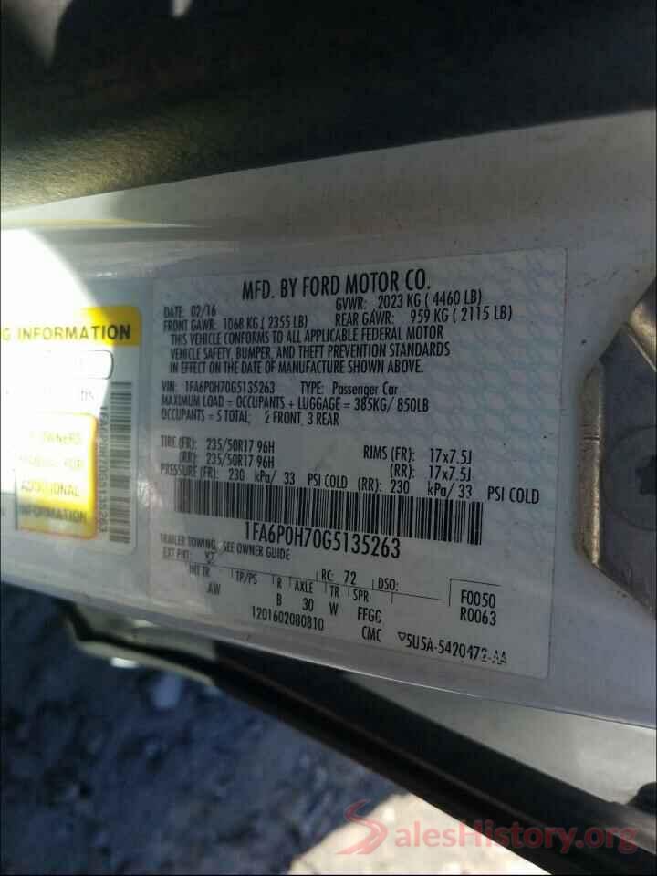 1FA6P0H70G5135263 2016 FORD FUSION