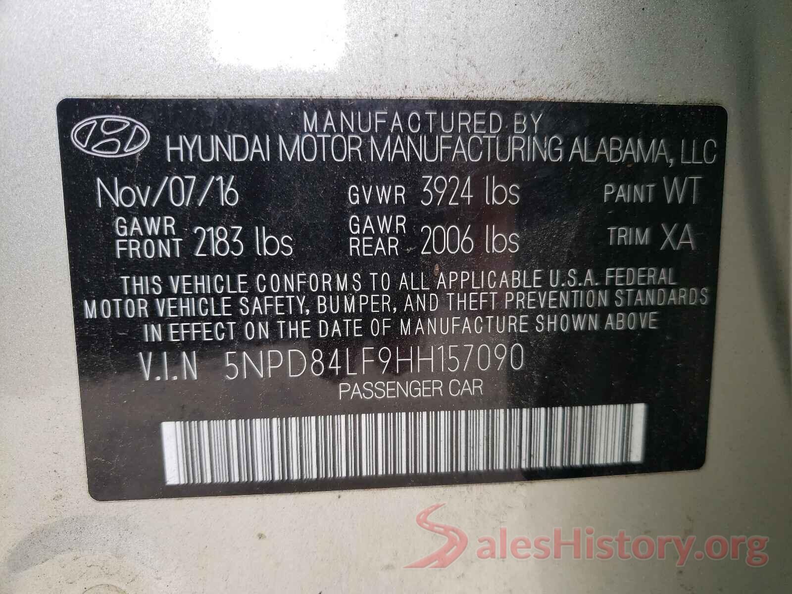 5NPD84LF9HH157090 2017 HYUNDAI ELANTRA