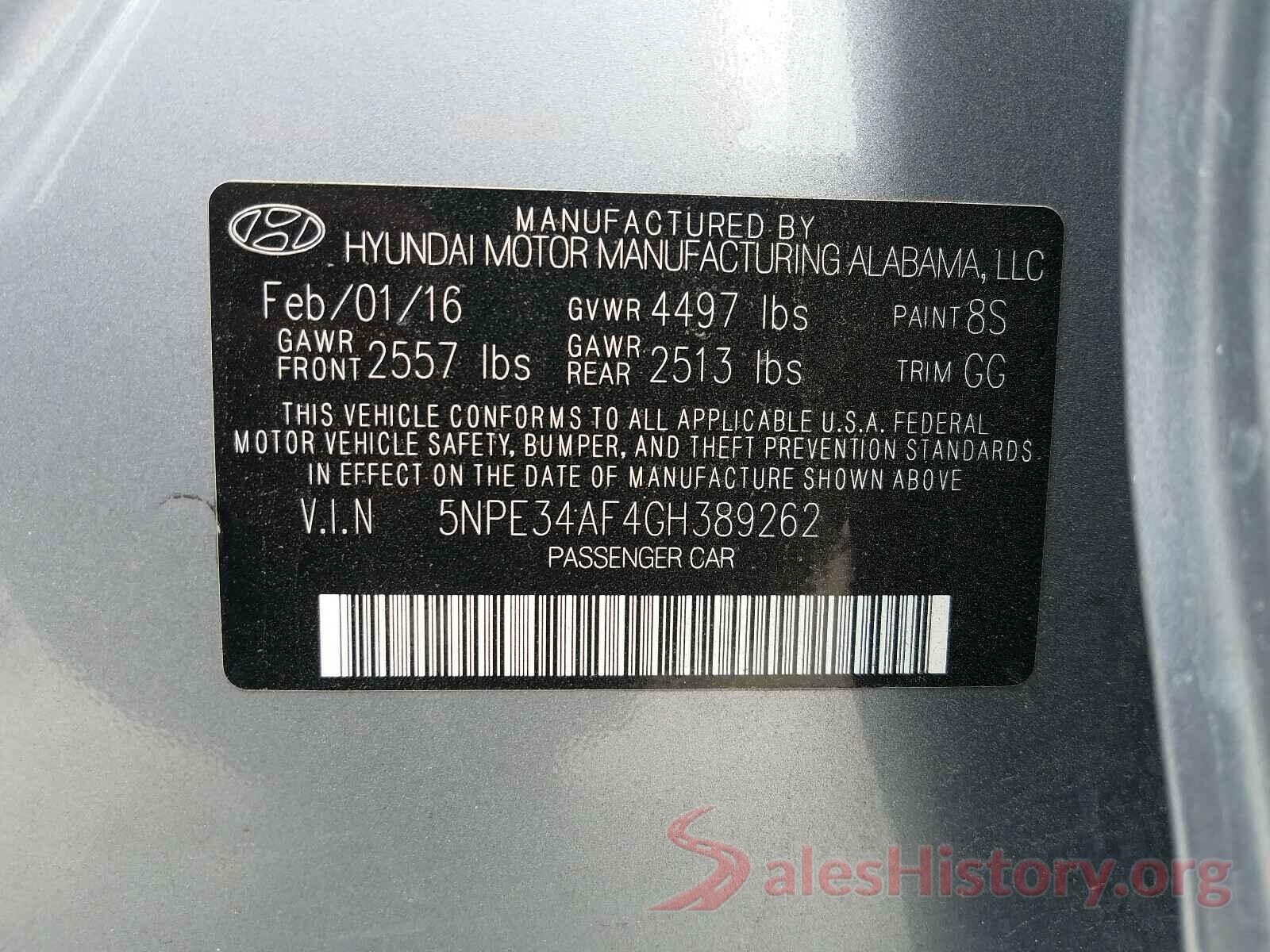 5NPE34AF4GH389262 2016 HYUNDAI SONATA