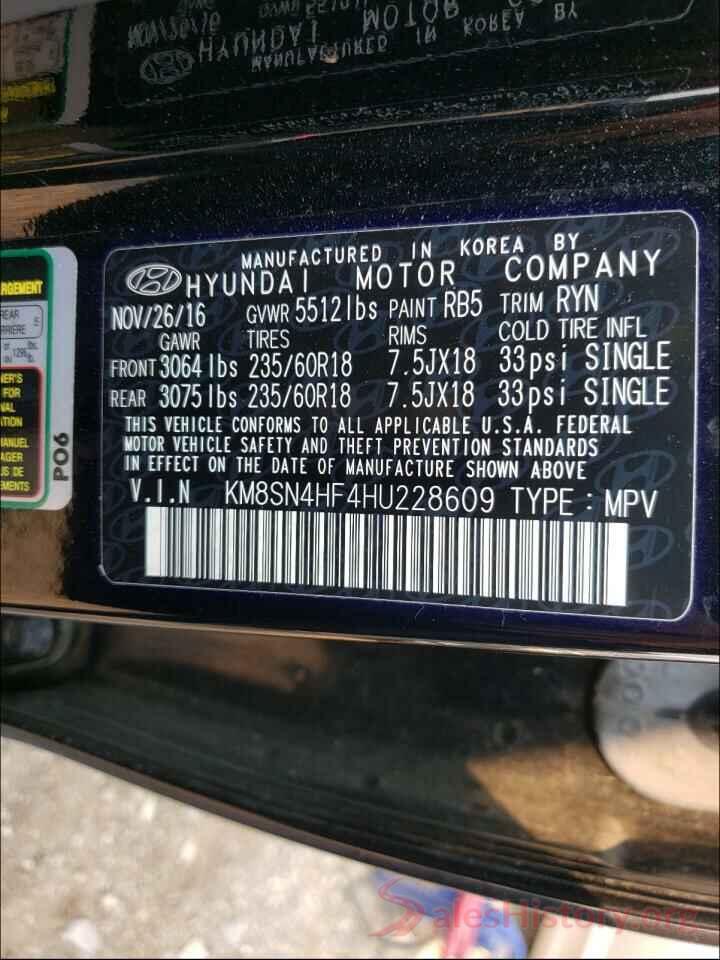 KM8SN4HF4HU228609 2017 HYUNDAI SANTA FE