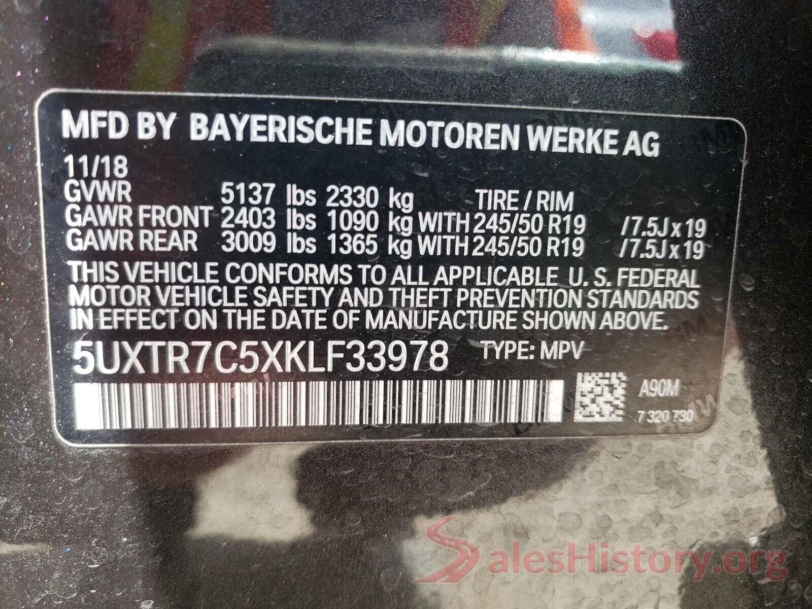 5UXTR7C5XKLF33978 2019 BMW X3