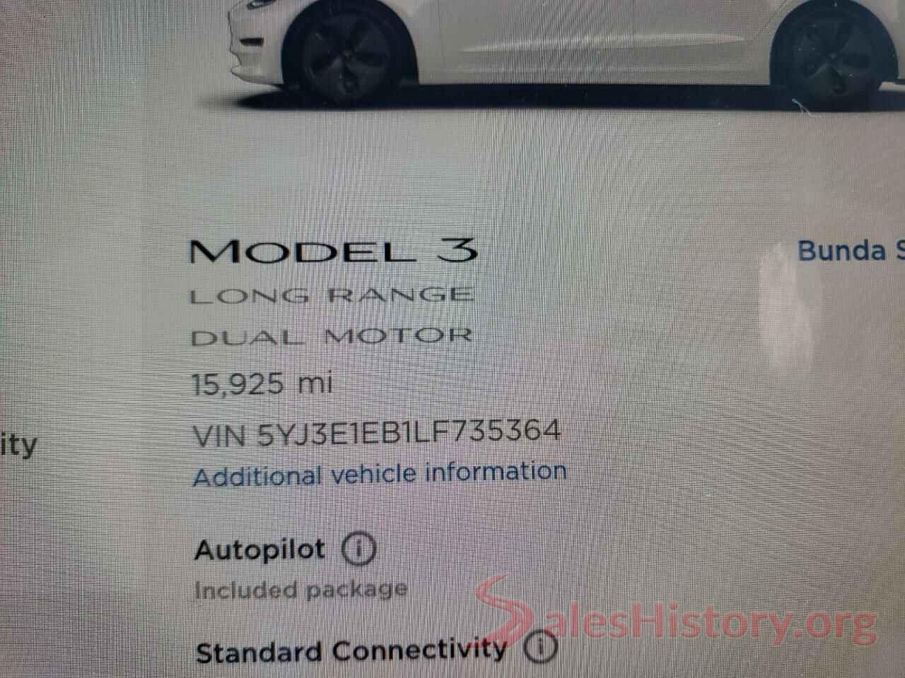 5YJ3E1EB1LF735364 2020 TESLA MODEL 3