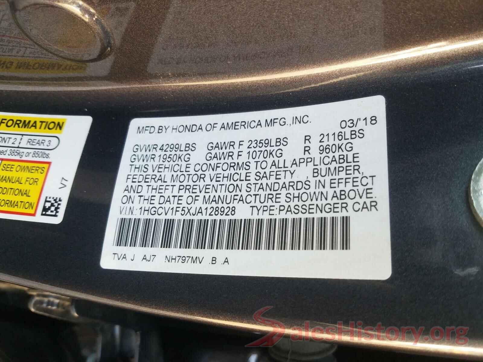 1HGCV1F5XJA128928 2018 HONDA ACCORD