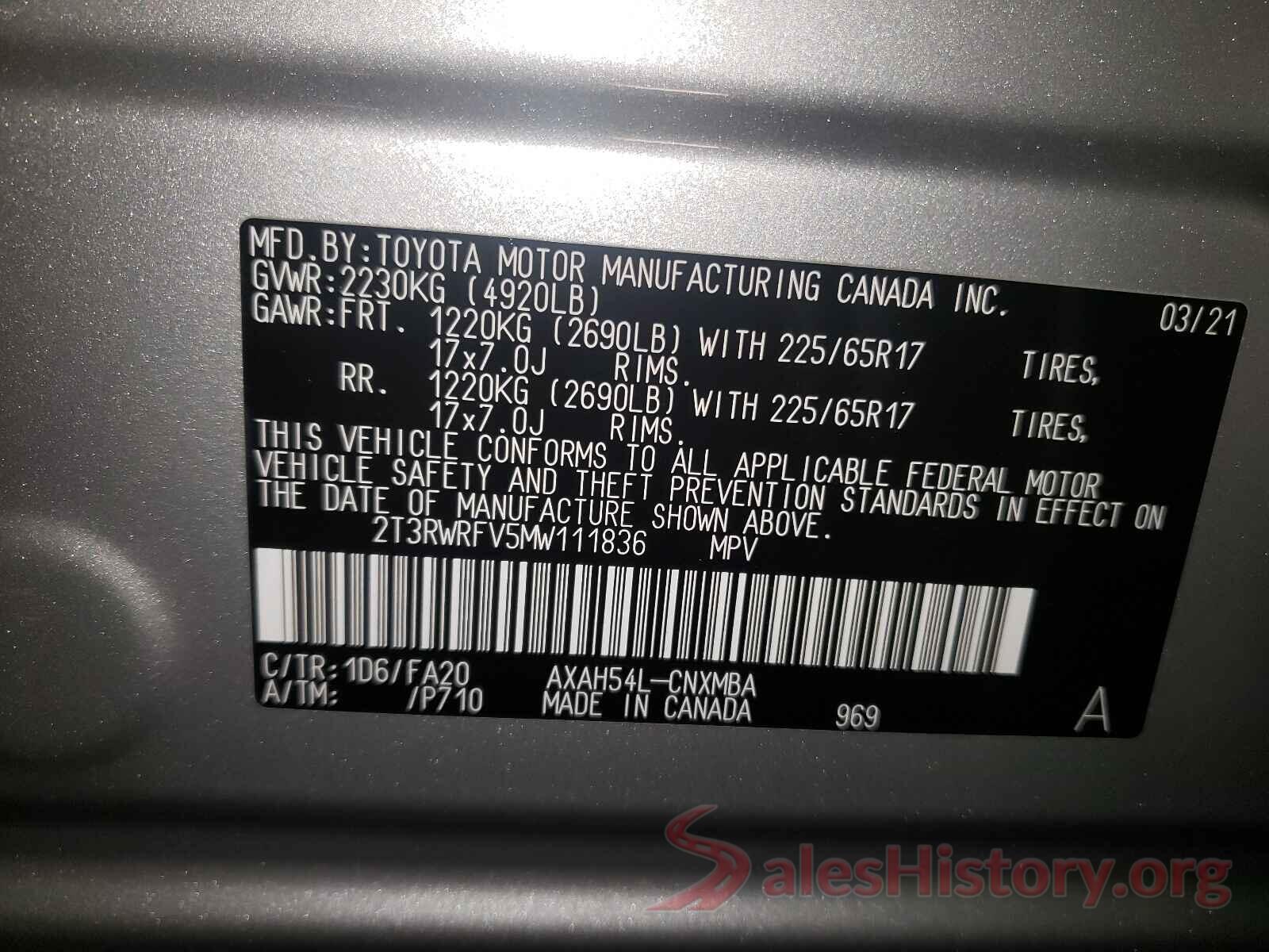 2T3RWRFV5MW111836 2021 TOYOTA RAV4