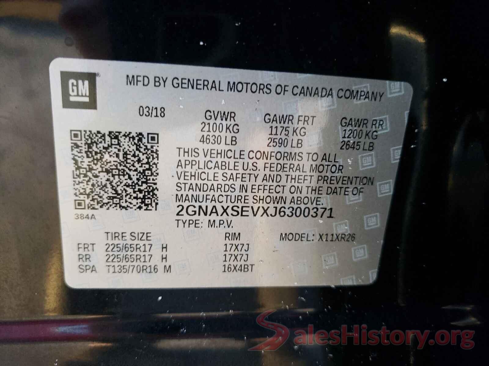 2GNAXSEVXJ6300371 2018 CHEVROLET EQUINOX