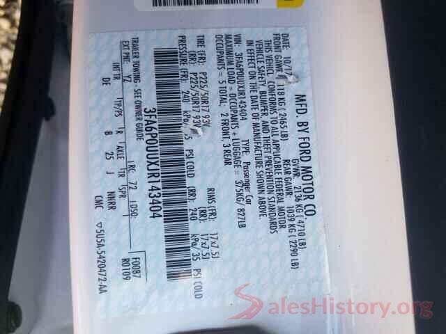 3FA6P0UUXJR143404 2018 FORD FUSION